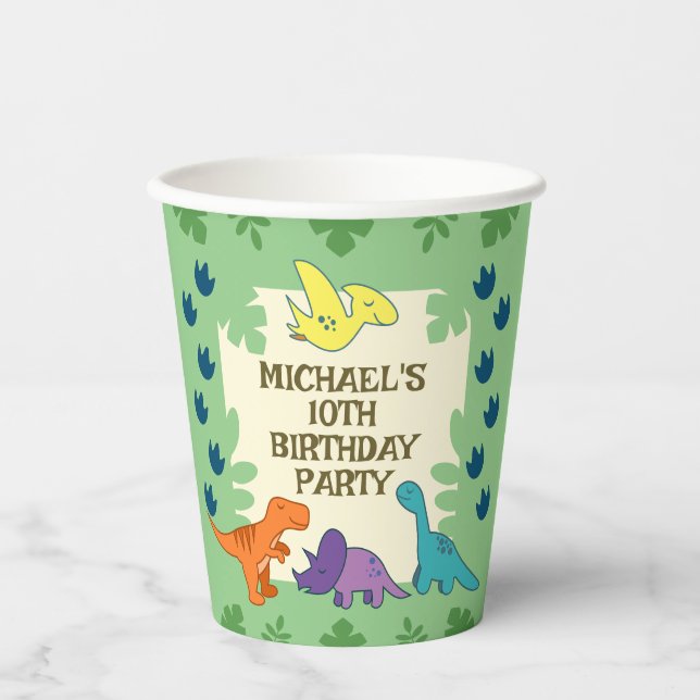 Gobelets En Papier Fête d'anniversaire de dinosaure pour enfants (Recto)