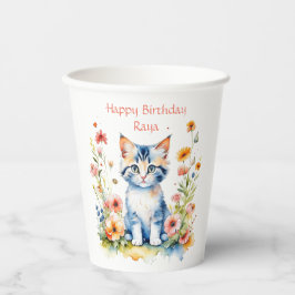 Gobelets En Papier Fête d'anniversaire de la petite chatte personnali