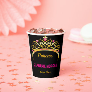 Gobelets En Papier Fête d'anniversaire de la princesse d'or rose mode
