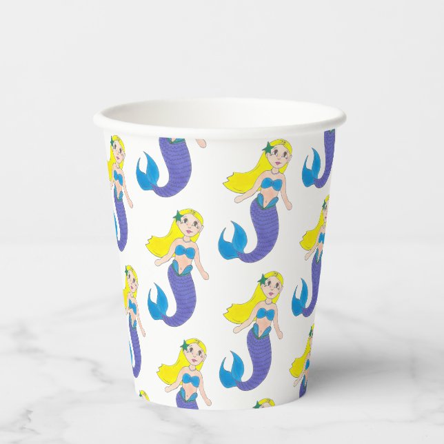 Gobelets En Papier Fête d'anniversaire de la Sirène de natation (Recto)