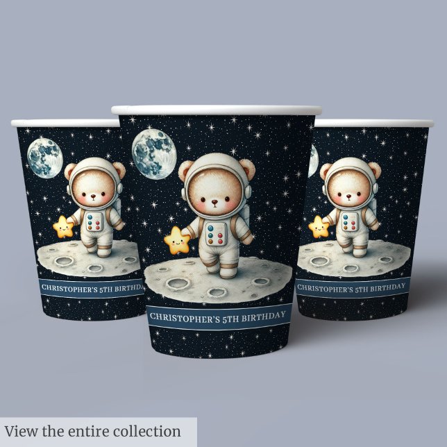 Gobelets En Papier Fête d'anniversaire de l'astronaute Teddy Bear per (Custom Teddy Bear Astronaut Boy Birthday Party Paper Cups)