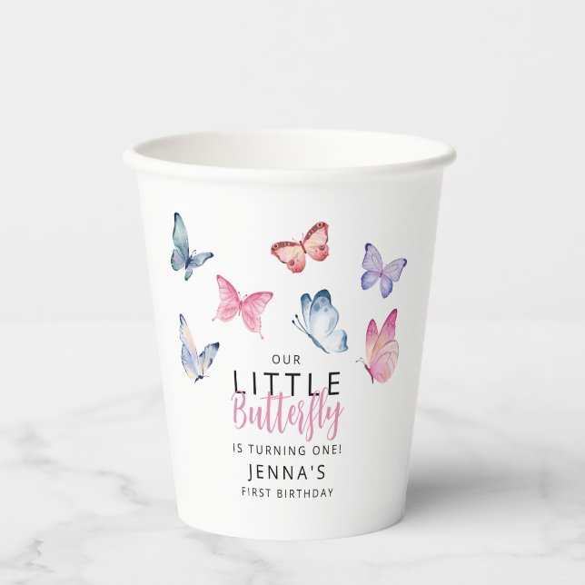 Gobelets En Papier Fête d'anniversaire de notre petit papillon (Recto)