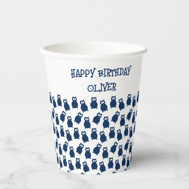 Gobelets En Papier Fête d'anniversaire de Owl (Recto)