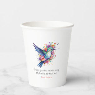 Gobelets En Papier Fête d'anniversaire des Hummingbirds Floral Bouque
