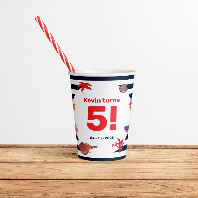 Gobelets En Papier Fête d'anniversaire des marins d'été pour enfants (Créateur téléchargé)