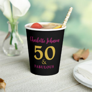 Gobelets En Papier Fête d'anniversaire élégante 50 ans noir or person