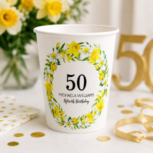 Gobelets En Papier Fête d'anniversaire élégante florale jonquille pri