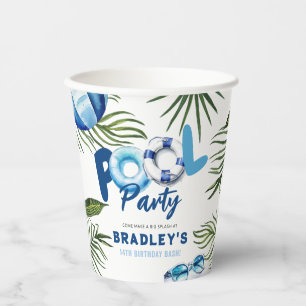 Gobelets En Papier Fête d'anniversaire garçon piscine mec cool 