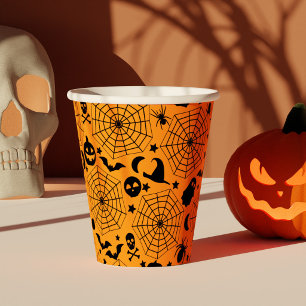 Gobelets En Papier Fête d'anniversaire Halloween noire et orange effr