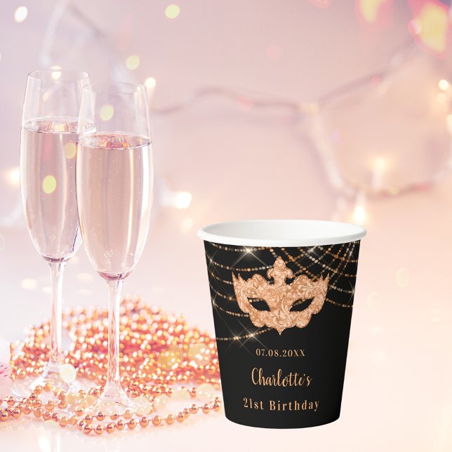 Gobelets En Papier Fête d'anniversaire Masquerade en or noir parties  (Créateur téléchargé)