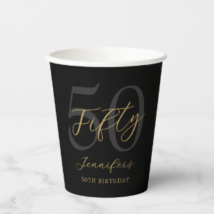 Gobelets En Papier Fête d'anniversaire moderne Black and Gold Elegant