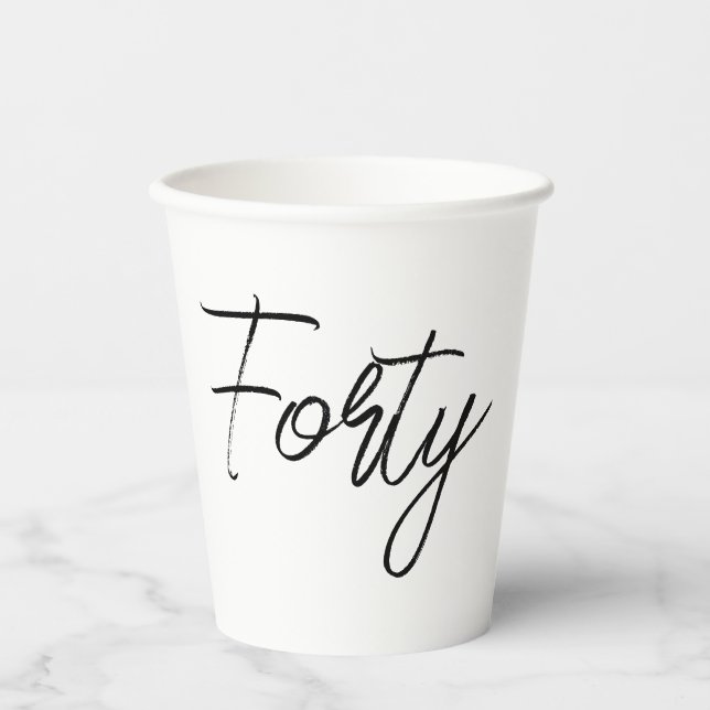 Gobelets En Papier Fête d'anniversaire moderne blanche et noire (Recto)