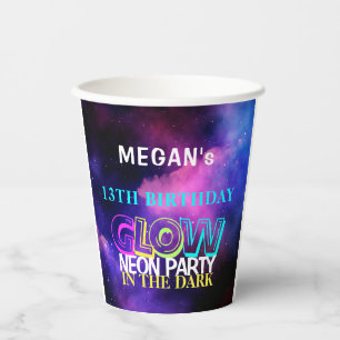 Gobelets En Papier Fête d'anniversaire moderne d'adolescent avec néon