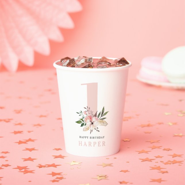 Gobelets En Papier fête d'anniversaire rose floral (Insitu)
