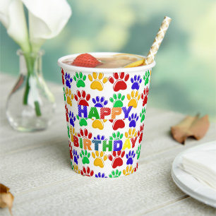 Gobelets En Papier Fête d'anniversaire simple Paw Pet coloré moderne