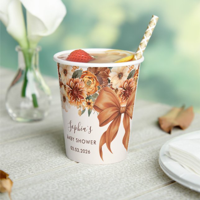 Gobelets En Papier Fête de Baby Shower Floral Bohème Rustique d'Autom (Insitu)