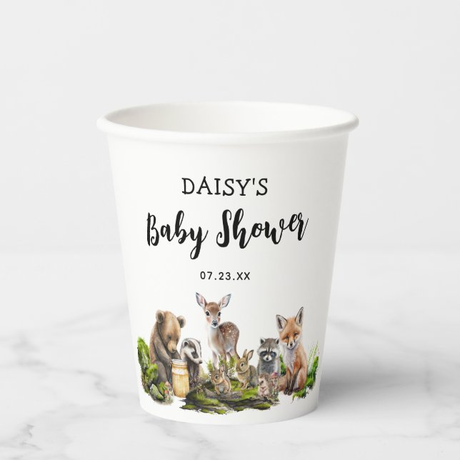 Gobelets En Papier Fête de Baby shower Rustic Woodland Animaux (Recto)