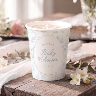 Gobelets En Papier Fête de bébé aux fleurs bleues vintage françaises