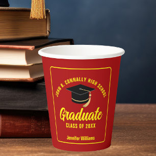 Gobelets En Papier Fête de fin d'études personnalisée rouge jaune