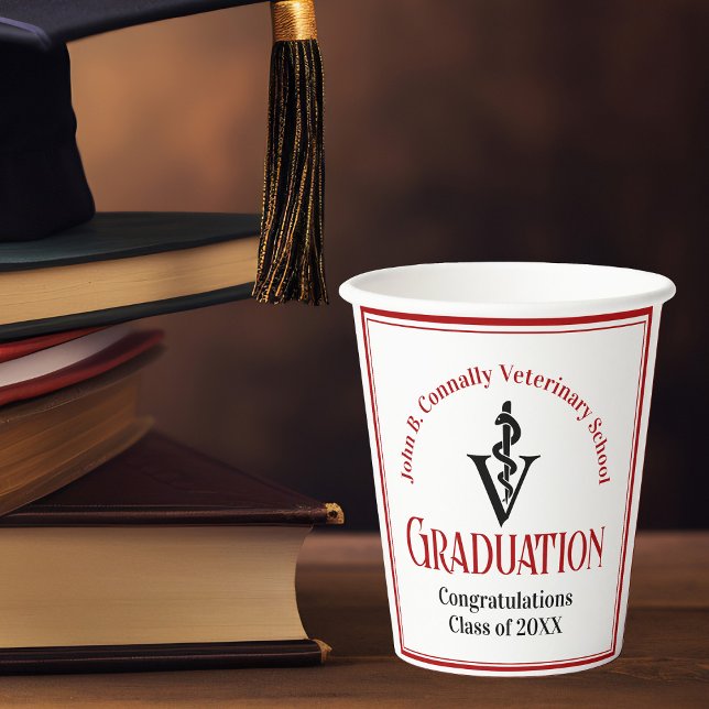 Gobelets En Papier Fête de graduation de l'école vétérinaire rouge pe (Créateur téléchargé)