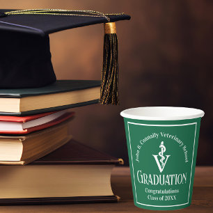 Gobelets En Papier Fête de graduation de l'école vétérinaire verte pe
