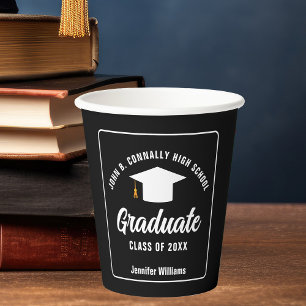 Gobelets En Papier Fête de graduation personnalisée en noir blanc mod