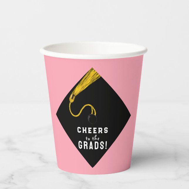 Gobelets En Papier Fête de graduation rose (Recto)