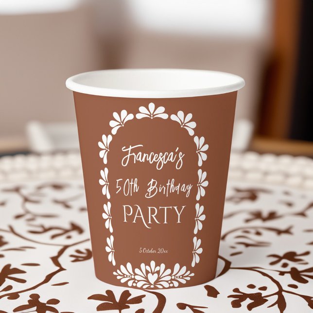 Gobelets En Papier fête de la fête mexicaine cutomisée en terre cuite (Mexican fiesta birthday party terracotta talavera customized paper cups personalized party decor)