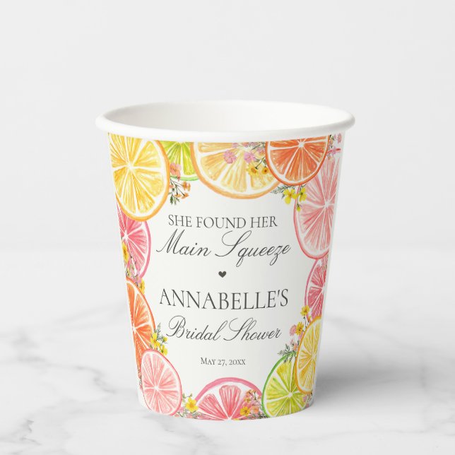 Gobelets En Papier Fête de Mariage Citrus Floral Main Squeeze (Recto)