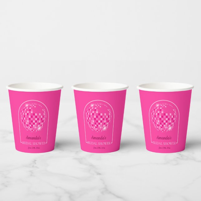 Gobelets En Papier Fête de Mariage Disco Rose Chaud (Multi)