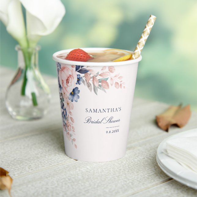 Gobelets En Papier Fête de Mariage Élégante avec Écriture Florale Ros (Insitu)