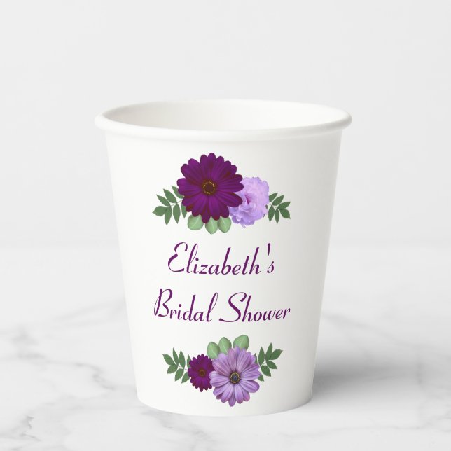 Gobelets En Papier Fête de mariage floral Paeony Violet (Recto)