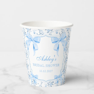 Gobelets En Papier Fête de mariage floral ruban bleu