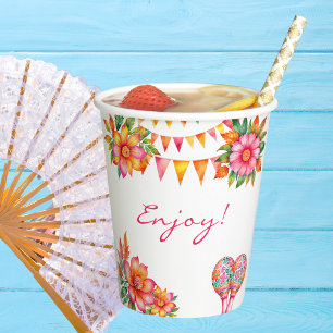 Gobelets En Papier Fête de mariage Mexicaine Fleurs Roses
