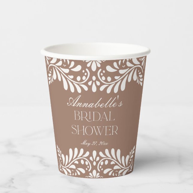 Gobelets En Papier Fête de mariage Mocha Brown Talavera espagnole (Recto)