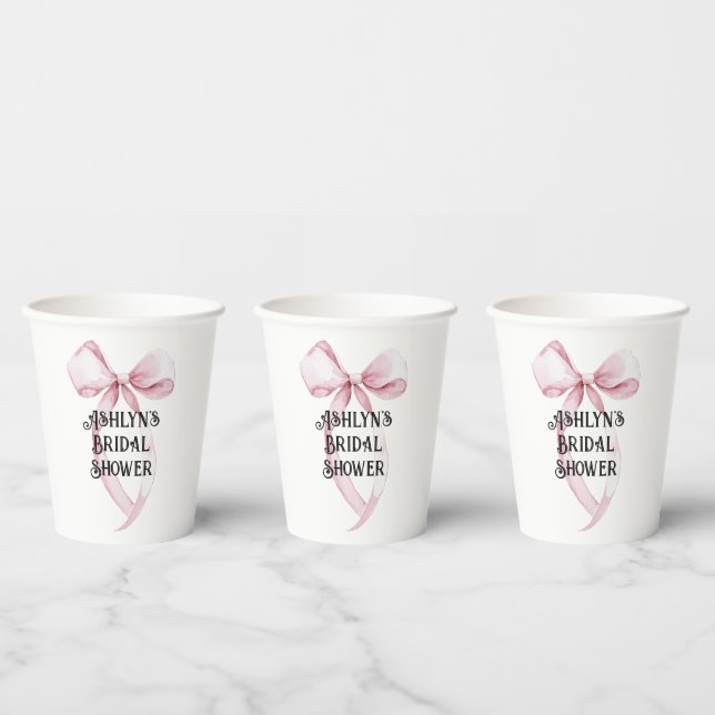 Gobelets En Papier Fête de Mariage Rose Blanc Ruban Féminin (Multi)