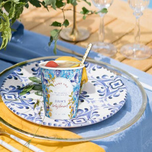 Gobelets En Papier Fête de naissance Citron Bleu Jaune Amalfi Coast