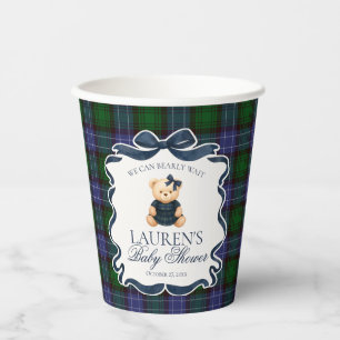 Gobelets En Papier Fête de naissance Ourson à nœud papillon tartan à 