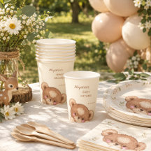 Fête de naissance ourson mignon forêt aquarelle