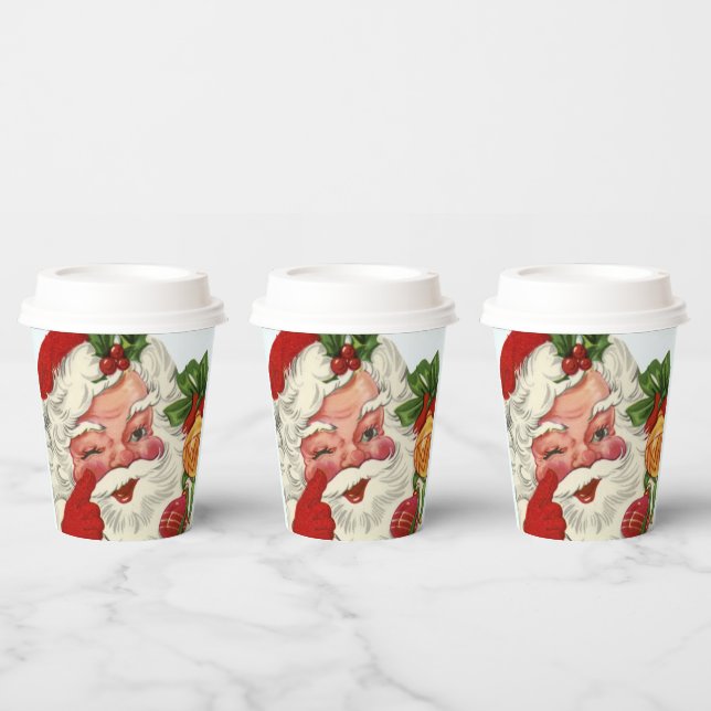 Gobelets En Papier fête de Noël de Père Noël rétro (Multi)