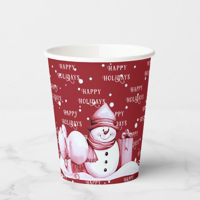 Gobelets En Papier Fête de Noël Red Snowman (Gauche)
