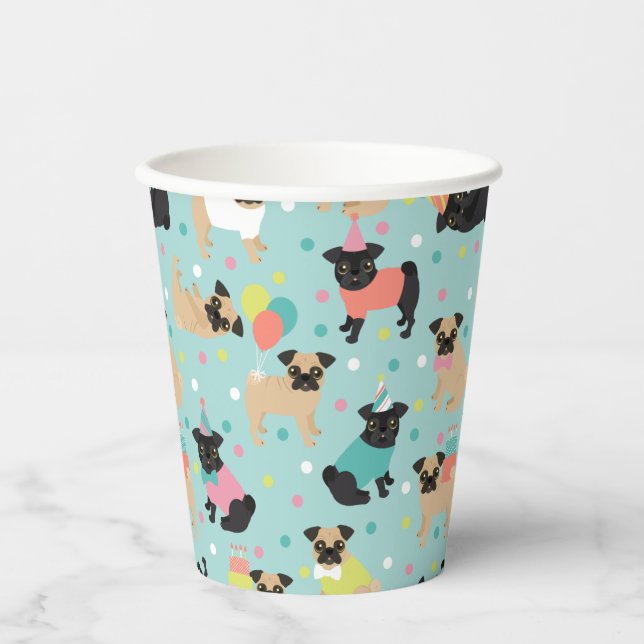 Gobelets En Papier Fête de Pug Birthday (Recto)