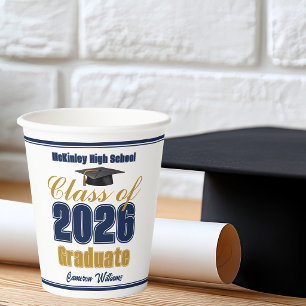 Gobelets En Papier Fête de remise des diplômes Navy Blue Gold Classe