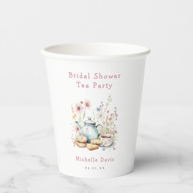 Gobelets En Papier Fête de thé de mariage floral (Recto)