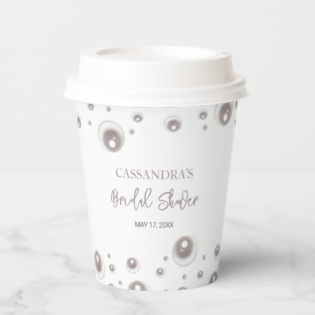 Gobelets En Papier Fête des mariées de perle blanche minimale (Recto)