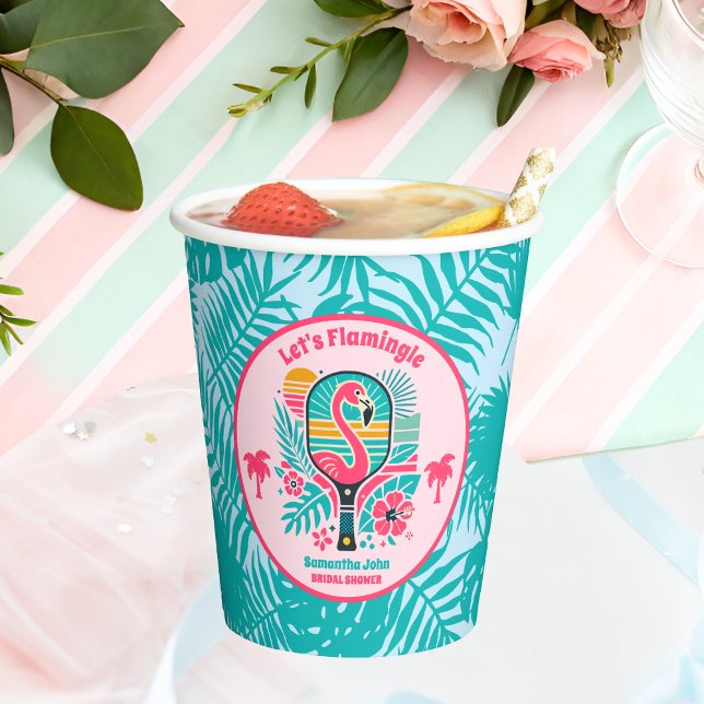 Gobelets En Papier Fête des mariées de Pickleball Flamant rose Tropic (Créateur téléchargé)