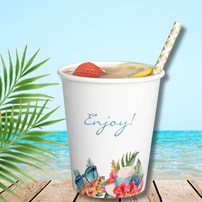 Gobelets En Papier Fête des mariées de plage tropicale rose (Créateur téléchargé)