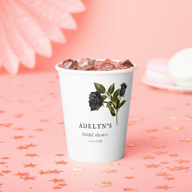 Gobelets En Papier Fête des mariées florale gothique foncé blanc (Insitu)