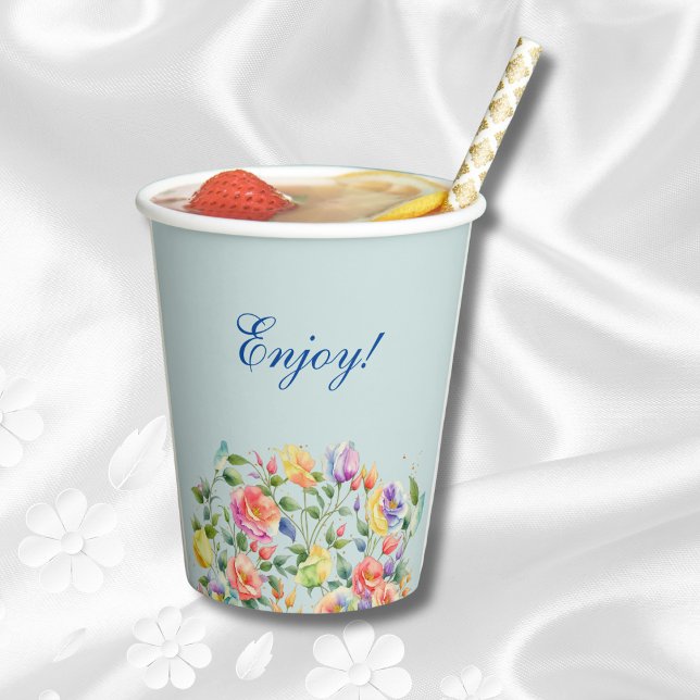 Gobelets En Papier Fête des mariées florale rose pâle (Créateur téléchargé)