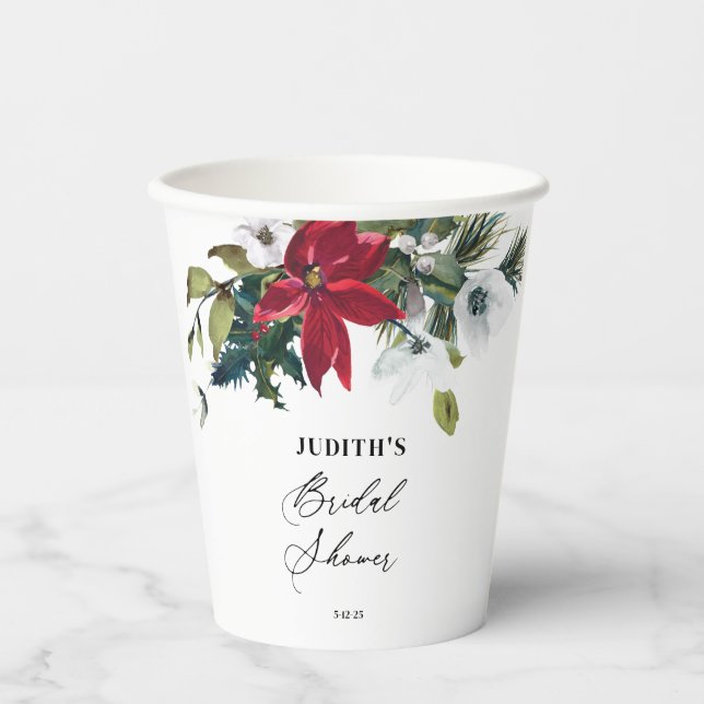 Gobelets En Papier Fête des mariées Poinsettia d'hiver (Recto)